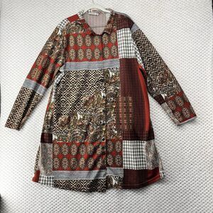 Tavin Patchwork Print Button Down Long Sleeve Shirt Dress Lightweight‎  US 14